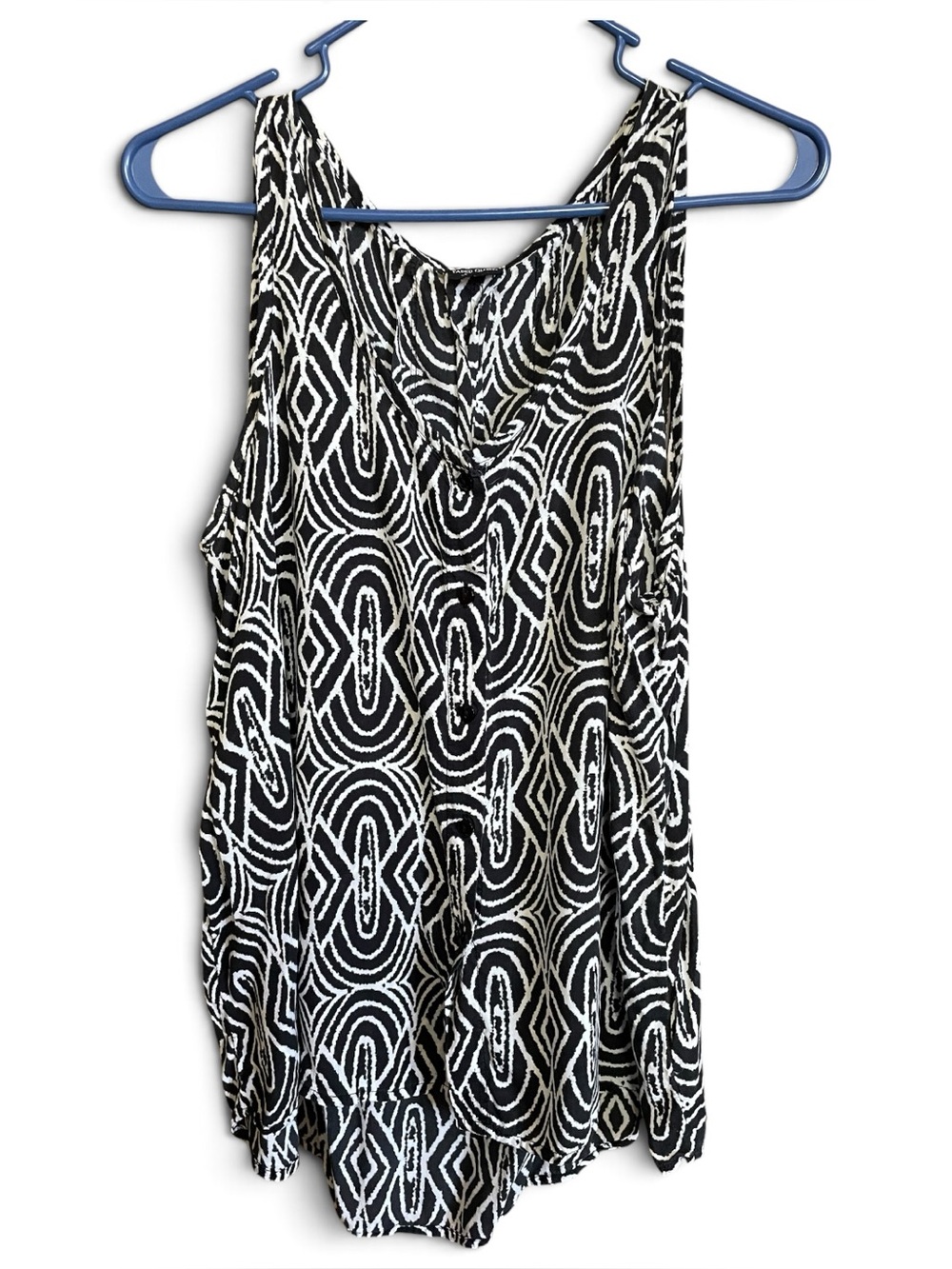 Faded Glory Black & White Geometric Sleeveless Top Pleated Back L